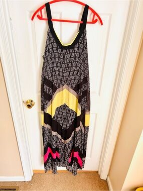 Lane Bryant Black Maxi Dress with Yellow and Pink Accents